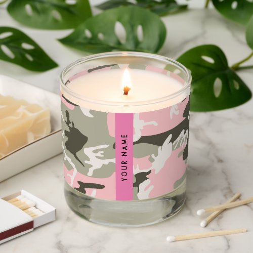 Pink and Green Camouflage Your name Personalize Scented Candle