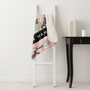 Pink and Green Camouflage Your name Personalize Sherpa Blanket