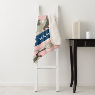 Pink and Green Camouflage Your name Personalize Sherpa Blanket