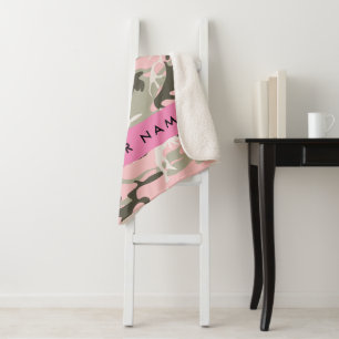 Pink and Green Camouflage Your name Personalize Sherpa Blanket