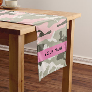 Pink and Green Camouflage Your name Personalize Short Table Runner