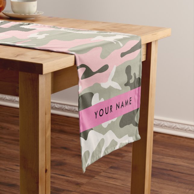 Pink and Green Camouflage Your name Personalize Short Table Runner (In Situ)