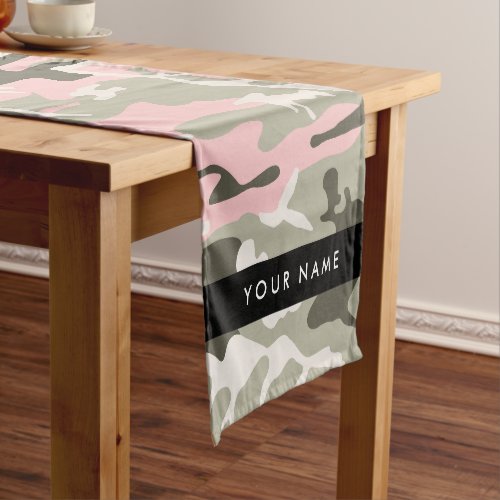 Pink and Green Camouflage Your name Personalize Short Table Runner