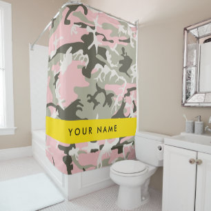 Pink and Green Camouflage Your name Personalize Shower Curtain