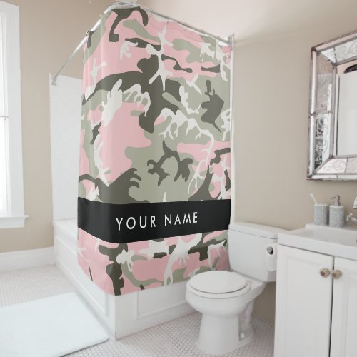 Pink and Green Camouflage Your name Personalize Shower Curtain