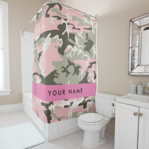 Pink and Green Camouflage Your name Personalize Shower Curtain