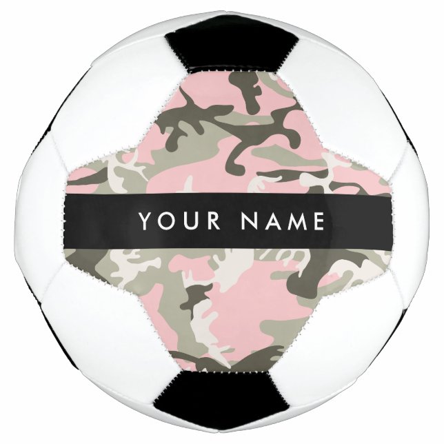 Pink and Green Camouflage Your name Personalize Soccer Ball (Front)