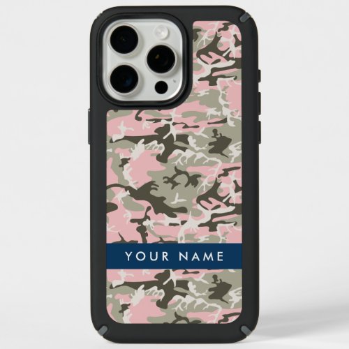 Pink and Green Camouflage Your name Personalize iPhone 15 Pro Max Case