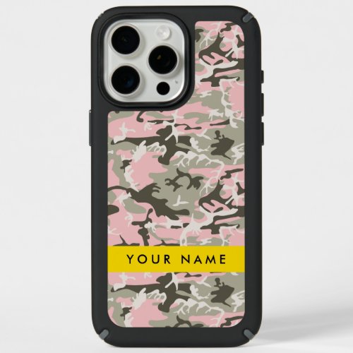 Pink and Green Camouflage Your name Personalize iPhone 15 Pro Max Case