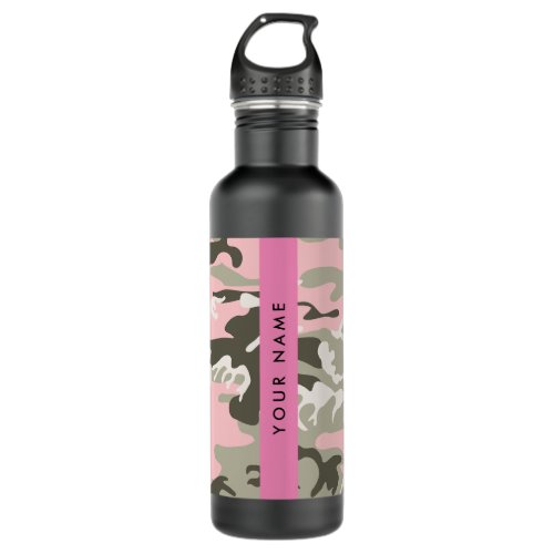 Pink and Green Camouflage Your name Personalize Stainless Steel Water Bottle