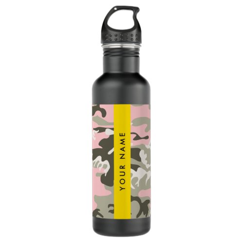 Pink and Green Camouflage Your name Personalize Stainless Steel Water Bottle