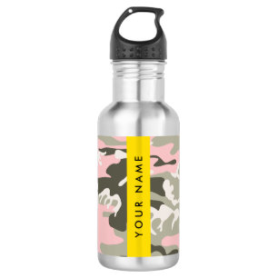 Pink and Green Camouflage Your name Personalize Stainless Steel Water Bottle