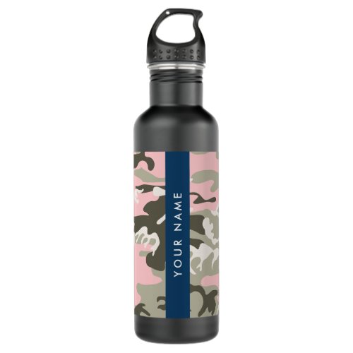 Pink and Green Camouflage Your name Personalize Stainless Steel Water Bottle