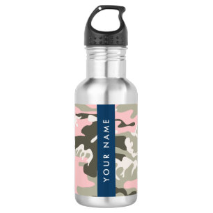 Pink and Green Camouflage Your name Personalize Stainless Steel Water Bottle