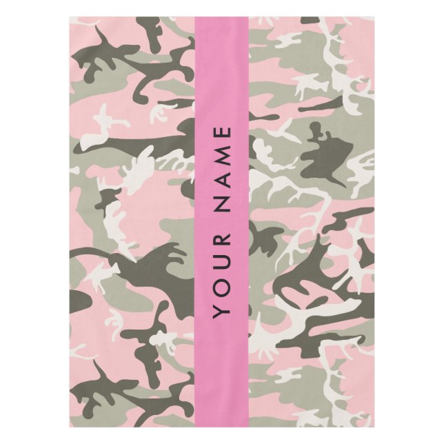 Pink and Green Camouflage Your name Personalize Tablecloth (Front)