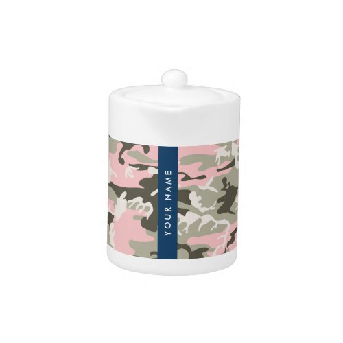 Pink and Green Camouflage Your name Personalize Teapot