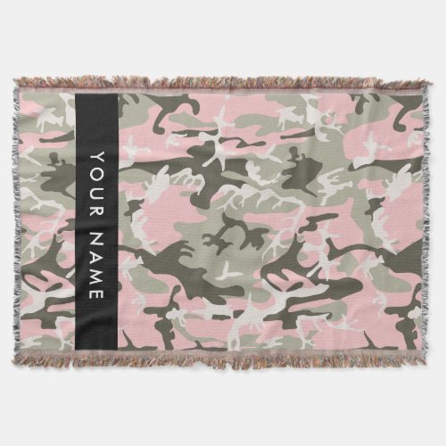 Pink and Green Camouflage Your name Personalize Throw Blanket