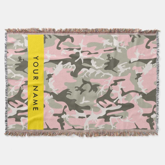 Pink and Green Camouflage Your name Personalize Throw Blanket (Front)