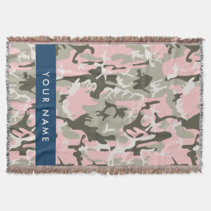 Pink and Green Camouflage Your name Personalize Throw Blanket