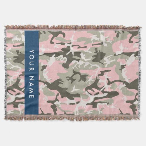 Pink and Green Camouflage Your name Personalize Throw Blanket