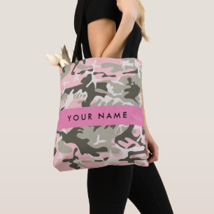 Pink and Green Camouflage Your name Personalize Tote Bag