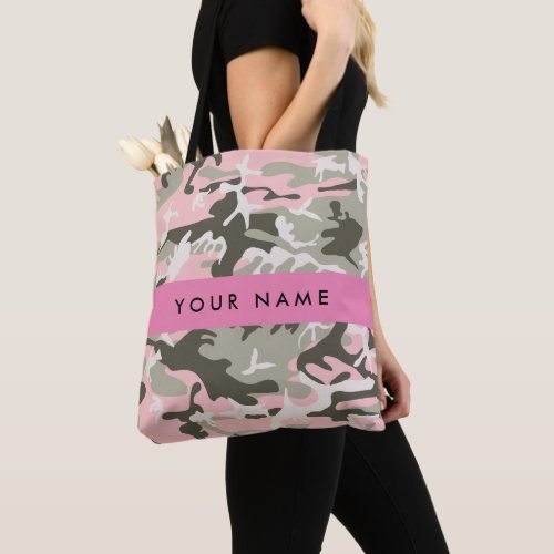 Pink and Green Camouflage Your name Personalize Tote Bag