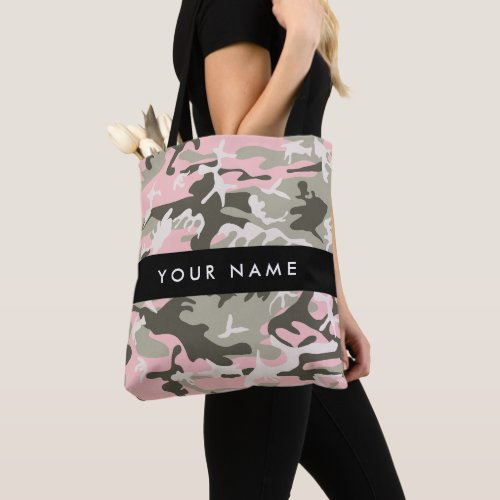 Pink and Green Camouflage Your name Personalize Tote Bag