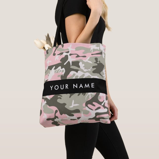 Pink and Green Camouflage Your name Personalize Tote Bag (Close Up)