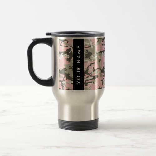 Pink and Green Camouflage Your name Personalize Travel Mug