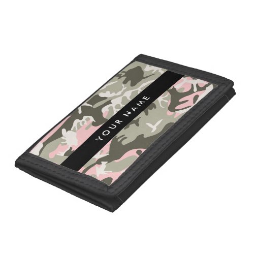 Pink and Green Camouflage Your name Personalize Trifold Wallet