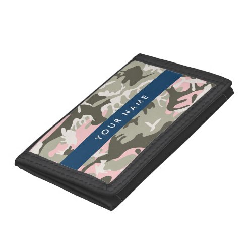 Pink and Green Camouflage Your name Personalize Trifold Wallet