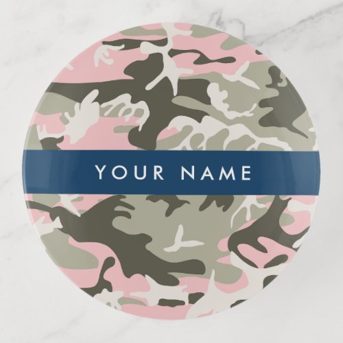 Pink and Green Camouflage Your name Personalize Trinket Tray