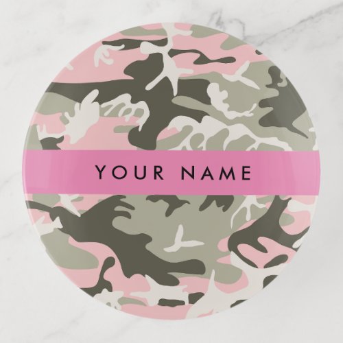 Pink and Green Camouflage Your name Personalize Trinket Tray