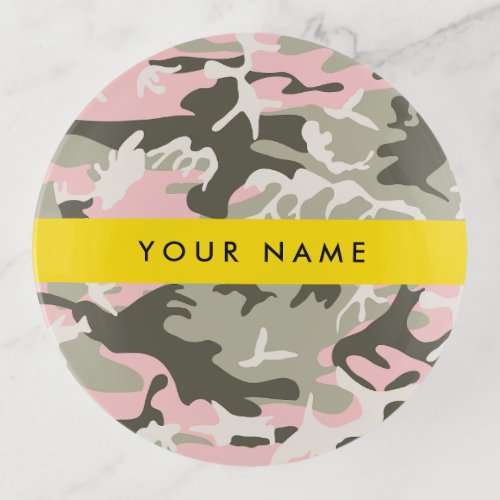 Pink and Green Camouflage Your name Personalize Trinket Tray