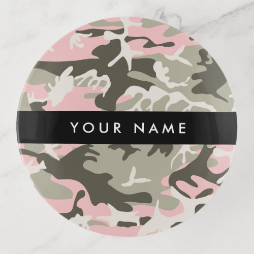 Pink and Green Camouflage Your name Personalize Trinket Tray