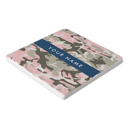 Pink and Green Camouflage Your name Personalize Trivet