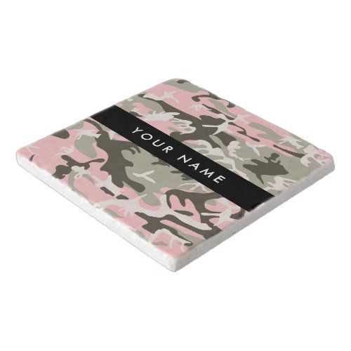 Pink and Green Camouflage Your name Personalize Trivet