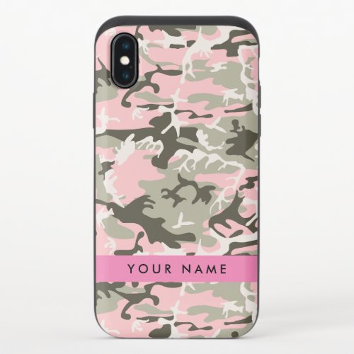 Pink and Green Camouflage Your name Personalize iPhone XS Slider Case