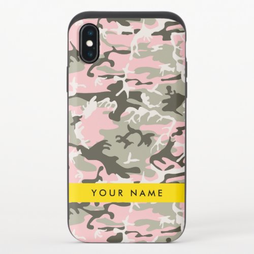 Pink and Green Camouflage Your name Personalize iPhone XS Slider Case