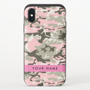 Pink and Green Camouflage Your name Personalize iPhone XS Slider Case