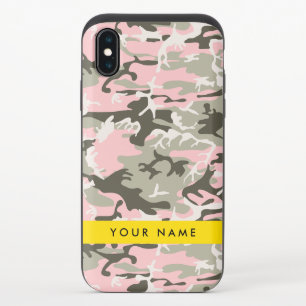 Pink and Green Camouflage Your name Personalize iPhone XS Slider Case