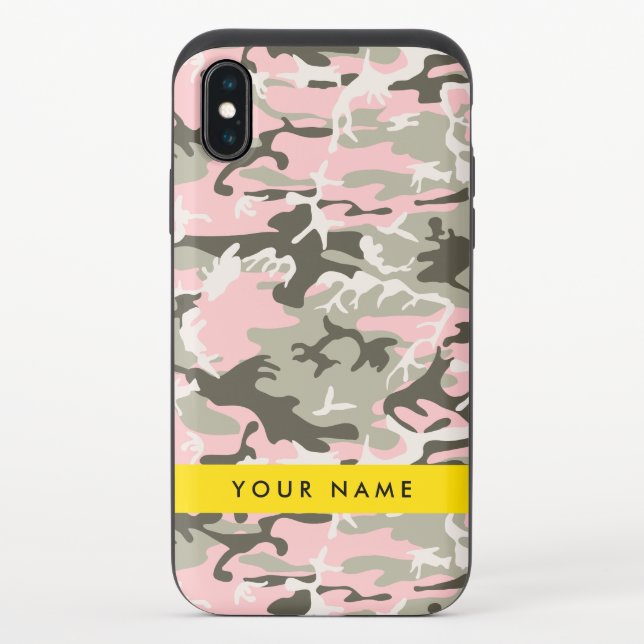 Pink and Green Camouflage Your name Personalize Uncommon iPhone Case (Back)