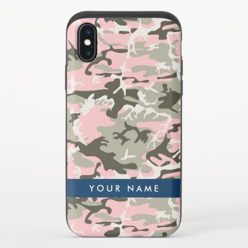 Pink and Green Camouflage Your name Personalize iPhone XS Slider Case