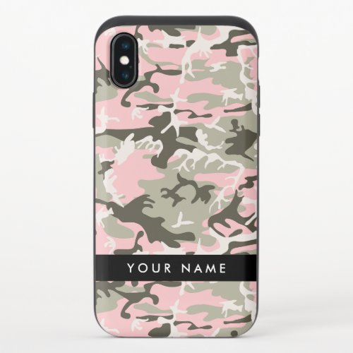 Pink and Green Camouflage Your name Personalize iPhone XS Slider Case