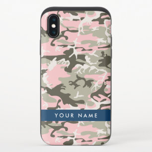 Pink and Green Camouflage Your name Personalize iPhone XS Slider Case