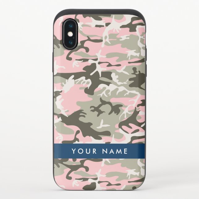 Pink and Green Camouflage Your name Personalize Uncommon iPhone Case (Back)