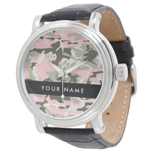 Pink and Green Camouflage Your name Personalize Watch