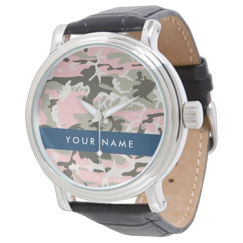 Pink and Green Camouflage Your name Personalize Watch