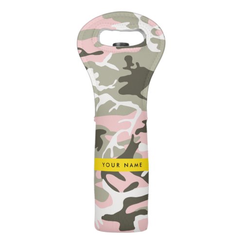 Pink and Green Camouflage Your name Personalize Wine Bag