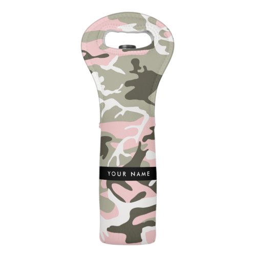 Pink and Green Camouflage Your name Personalize Wine Bag